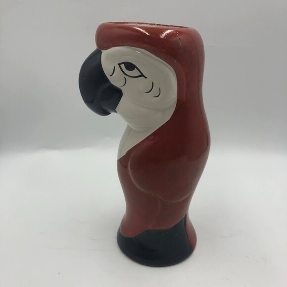 Vintage Ceramic Tropical Parrot Bird Tiki Vase Macaw Cup Planter - Picture 3 of 12